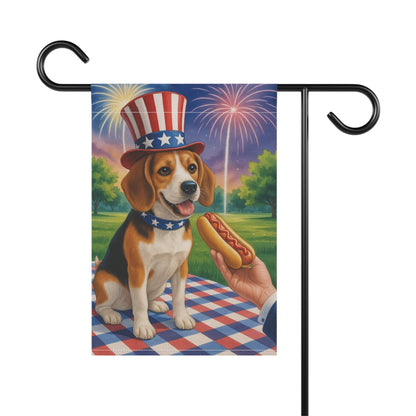 Printify Home Decor Garden Flag, Beagle Hound Dog 4th of July Yard Decor, Hot Dog Independence Day