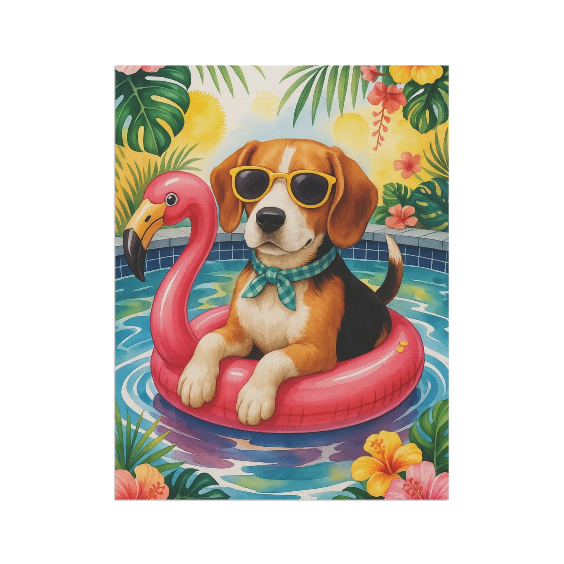 Printify Home Decor Garden Flag, Beagle Hound Dog Yard Decor, Hello Summer Pool Party, Outdoor