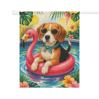 Printify Home Decor Garden Flag, Beagle Hound Dog Yard Decor, Hello Summer Pool Party, Outdoor