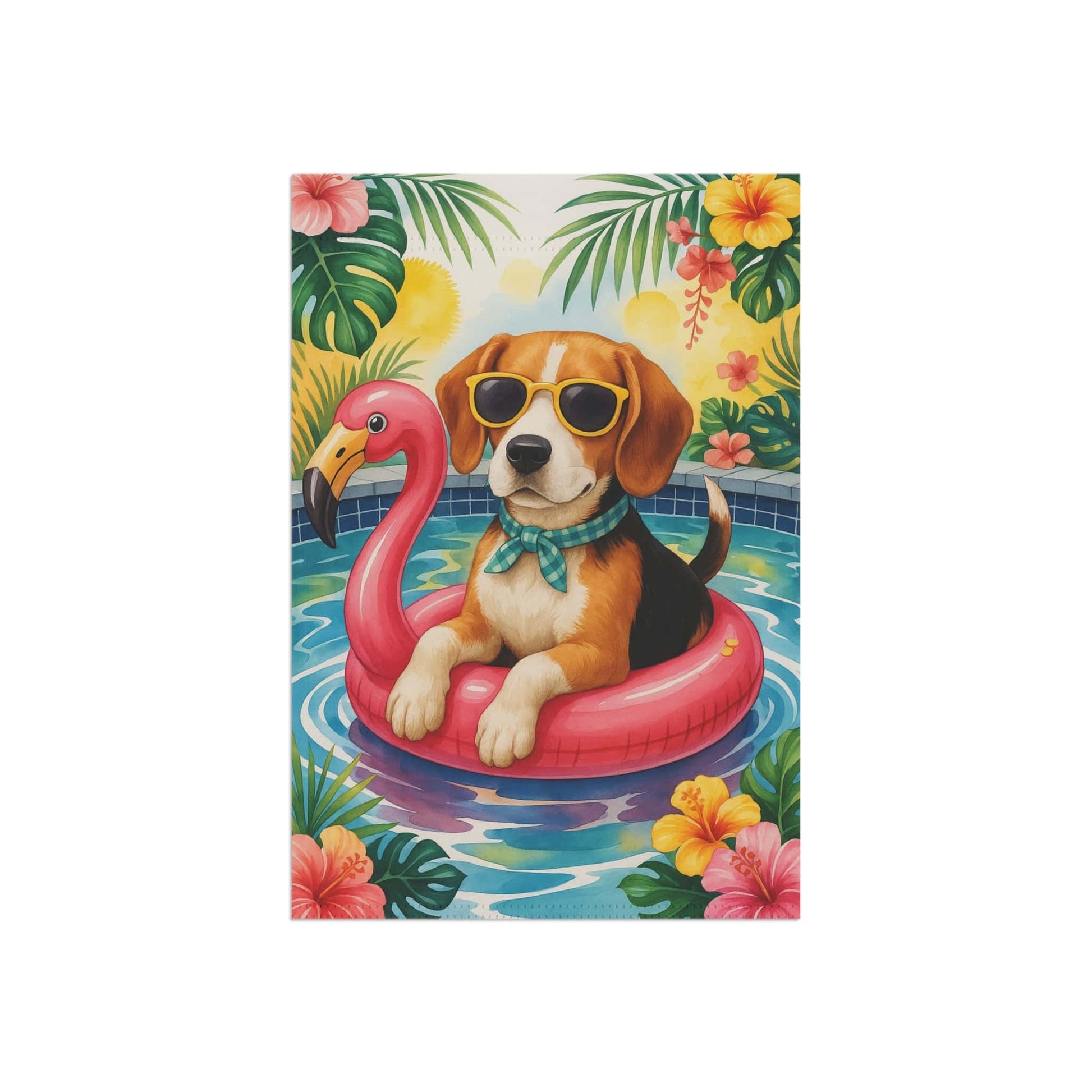 Printify Home Decor Garden Flag, Beagle Hound Dog Yard Decor, Hello Summer Pool Party, Outdoor