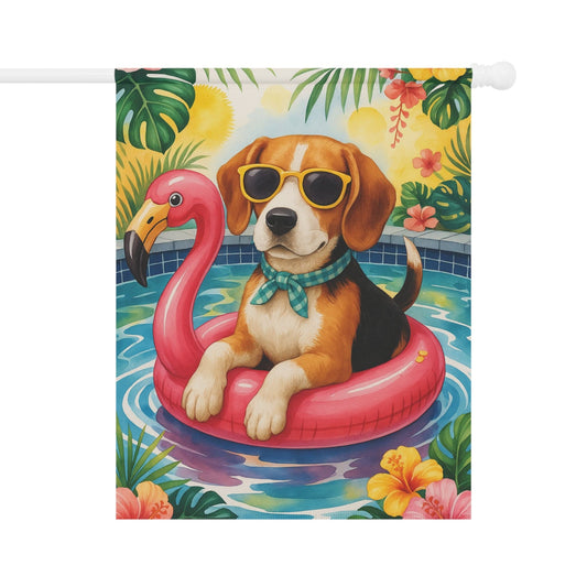 Printify Home Decor 24.5'' × 32'' Garden Flag, Beagle Hound Dog Yard Decor, Hello Summer Pool Party, Outdoor