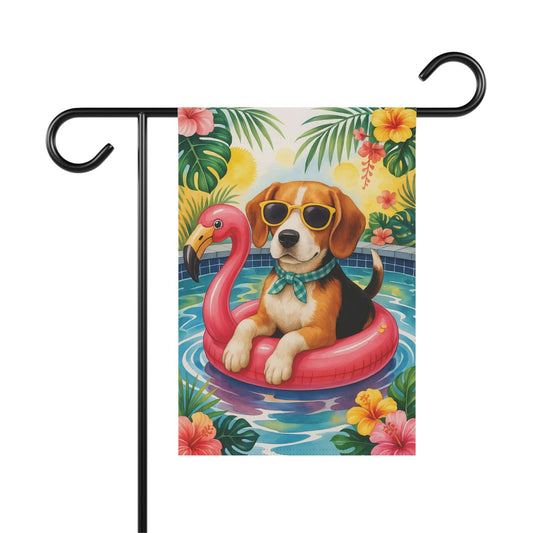 Printify Home Decor 12'' × 18'' Garden Flag, Beagle Hound Dog Yard Decor, Hello Summer Pool Party, Outdoor
