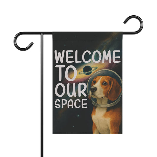 Printify Home Decor 12'' × 18'' Garden Flag, Beagle Hound Space Lover Banner, Astronaut Decor, Outer Space