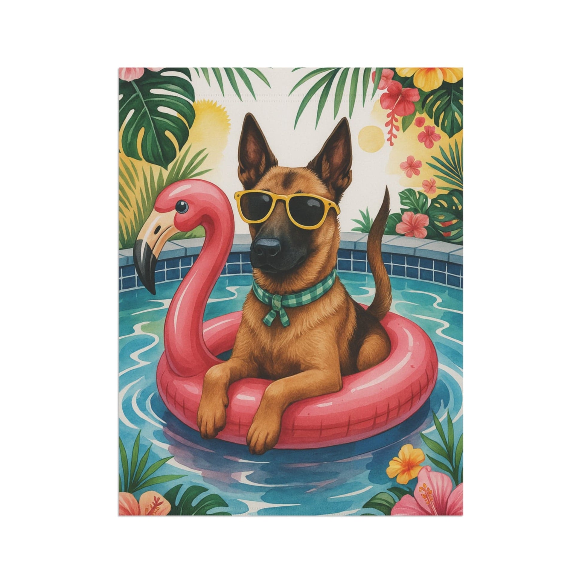 Printify Home Decor Garden Flag, Belgian Malinois Dog Yard Decor, Hello Summer Pool Party