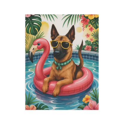 Printify Home Decor Garden Flag, Belgian Malinois Dog Yard Decor, Hello Summer Pool Party