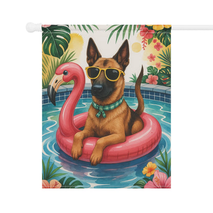 Printify Home Decor Garden Flag, Belgian Malinois Dog Yard Decor, Hello Summer Pool Party