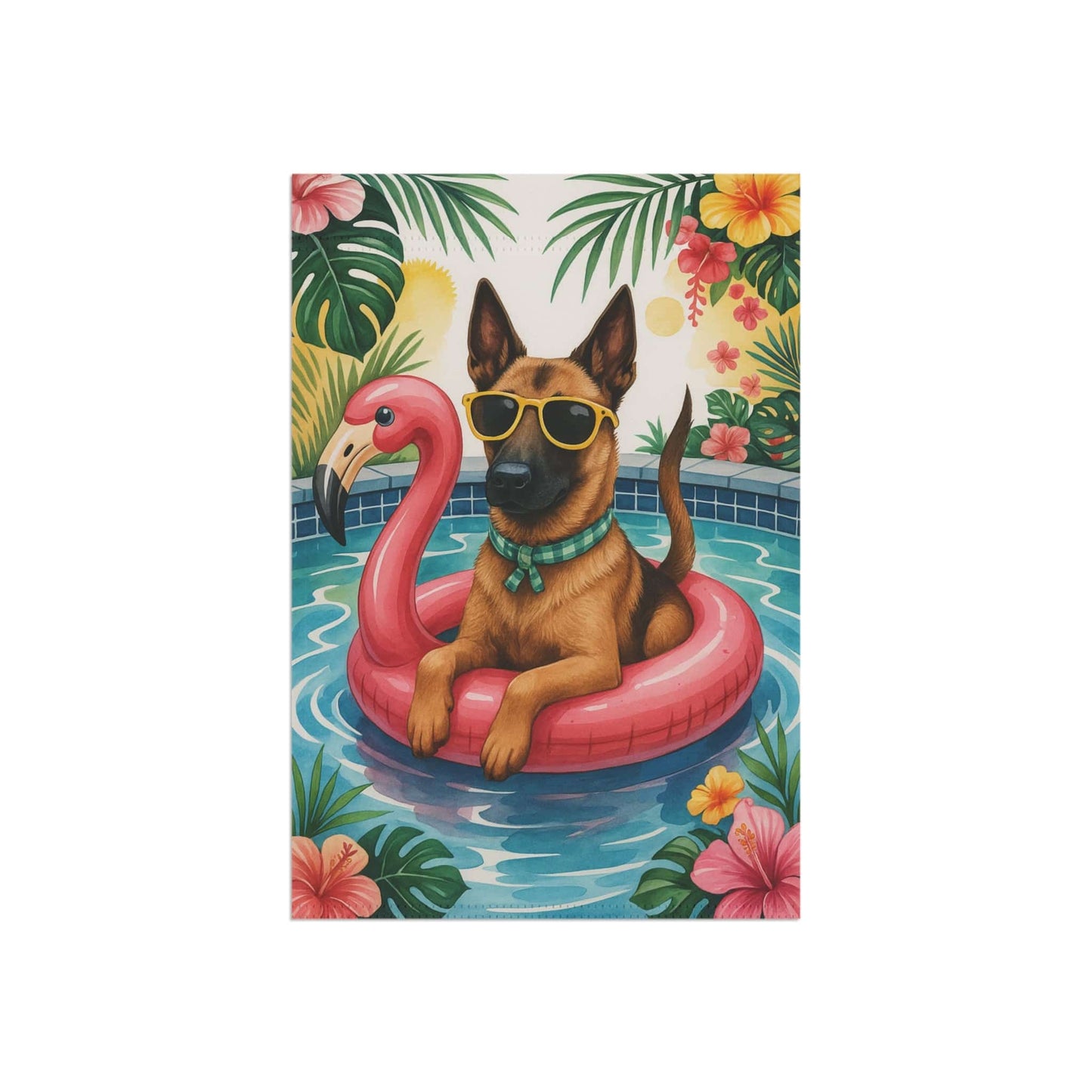 Printify Home Decor Garden Flag, Belgian Malinois Dog Yard Decor, Hello Summer Pool Party