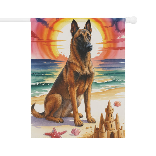 Printify Garden Flag 24.5'' × 32'' Garden Flag, Belgian Malinois Nautical Decor - House Banner for Beach