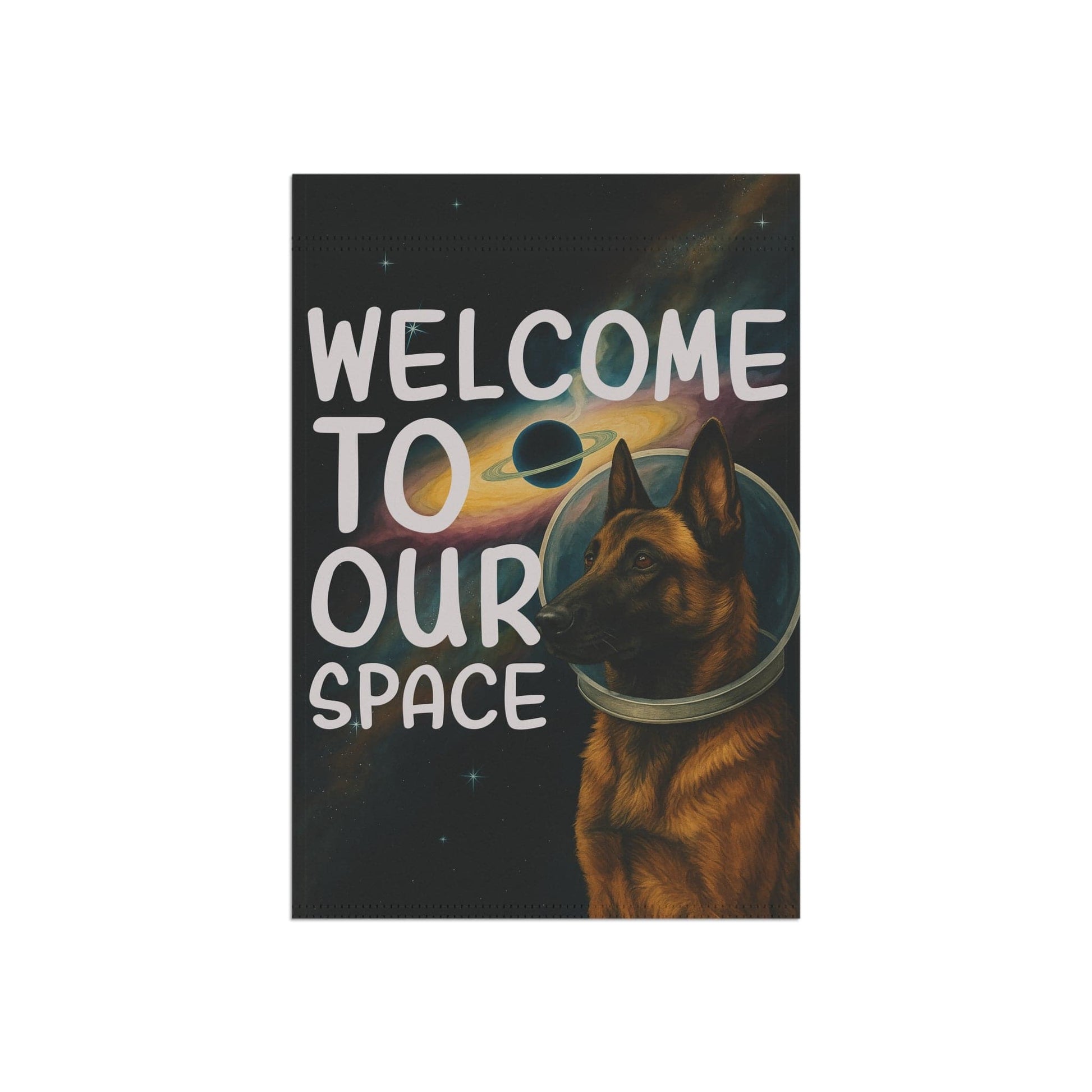 Printify Home Decor Garden Flag, Belgian Malinois Space Lover Banner, Astronaut Decor, Outer Space