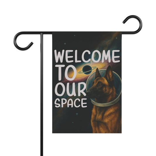 Printify Home Decor 12'' × 18'' Garden Flag, Belgian Malinois Space Lover Banner, Astronaut Decor, Outer Space