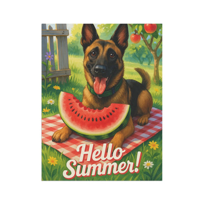 Printify Home Decor Garden Flag, Belgian Malinois Watermelon Hello Summer Yard Sign, Picnic