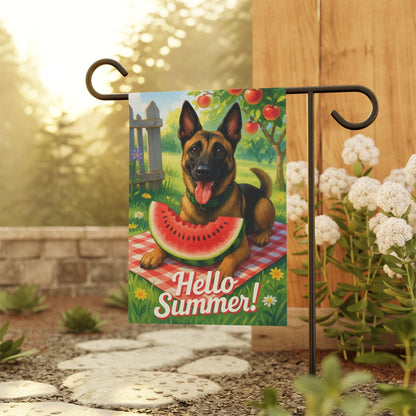 Printify Home Decor Garden Flag, Belgian Malinois Watermelon Hello Summer Yard Sign, Picnic