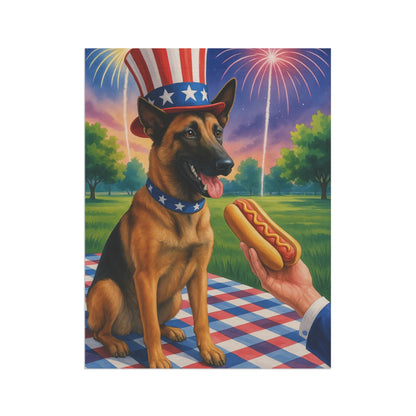 Printify Home Decor Garden Flag, Belgian Malinoise Dog 4th of July Yard Decor, Hot Dog Independence Day America