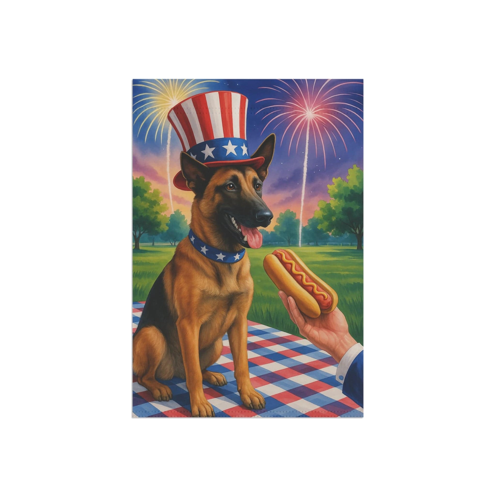 Printify Home Decor Garden Flag, Belgian Malinoise Dog 4th of July Yard Decor, Hot Dog Independence Day America