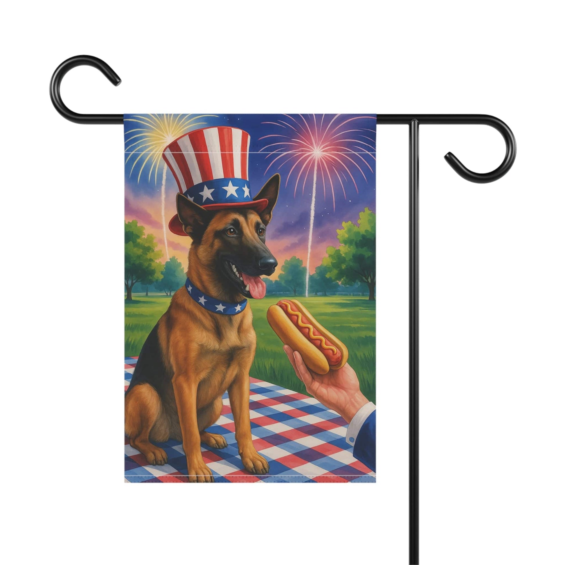 Printify Home Decor Garden Flag, Belgian Malinoise Dog 4th of July Yard Decor, Hot Dog Independence Day America