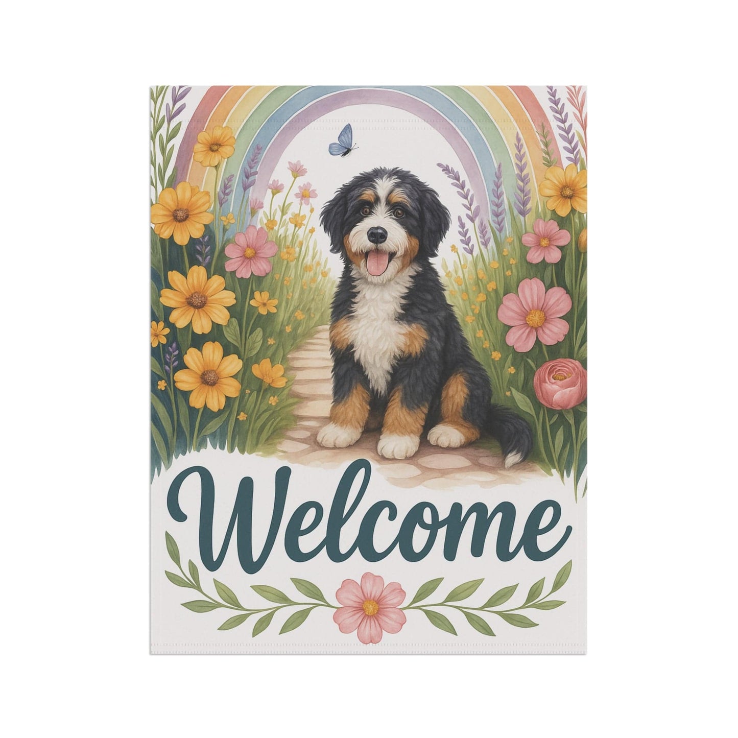 Printify Garden Flag Garden Flag, Bernedoodle Dog Welcome Yard Decor, Outdoor Spring Decoration