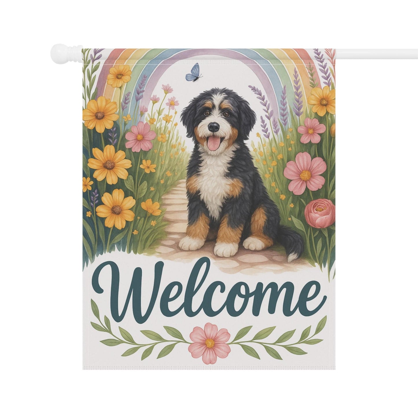 Printify Garden Flag Garden Flag, Bernedoodle Dog Welcome Yard Decor, Outdoor Spring Decoration