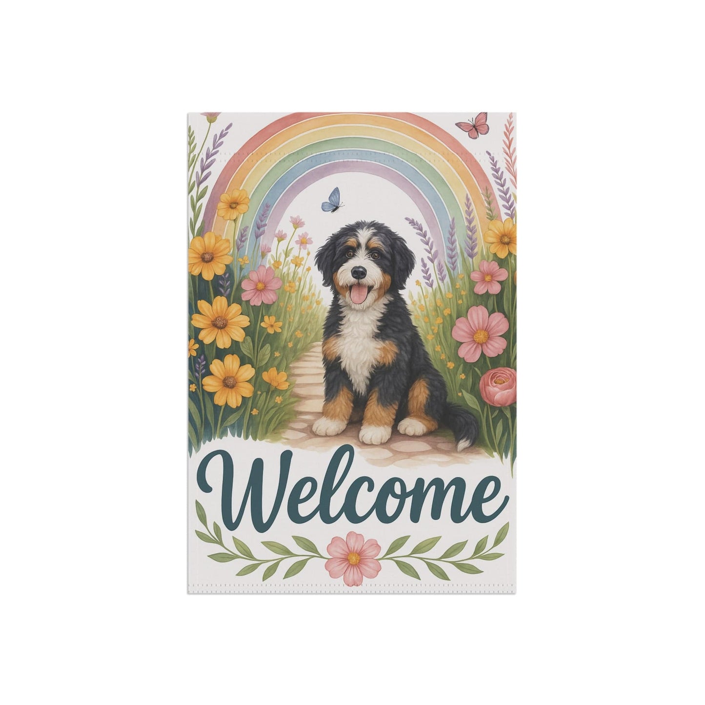 Printify Garden Flag Garden Flag, Bernedoodle Dog Welcome Yard Decor, Outdoor Spring Decoration