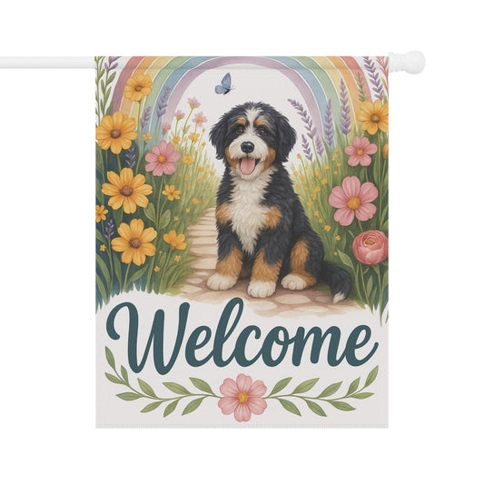Printify Garden Flag 24.5'' × 32'' Garden Flag, Bernedoodle Dog Welcome Yard Decor, Outdoor Spring Decoration