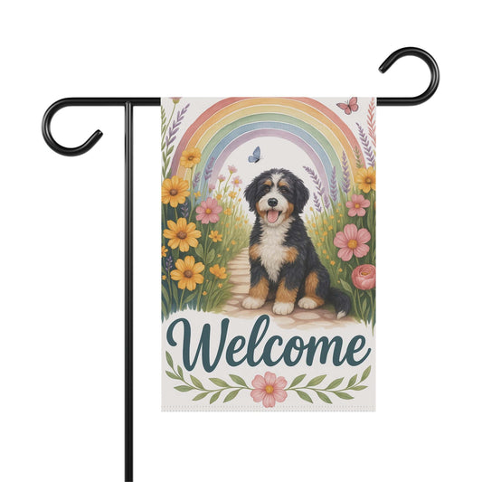 Printify Garden Flag 12'' × 18'' Garden Flag, Bernedoodle Dog Welcome Yard Decor, Outdoor Spring Decoration