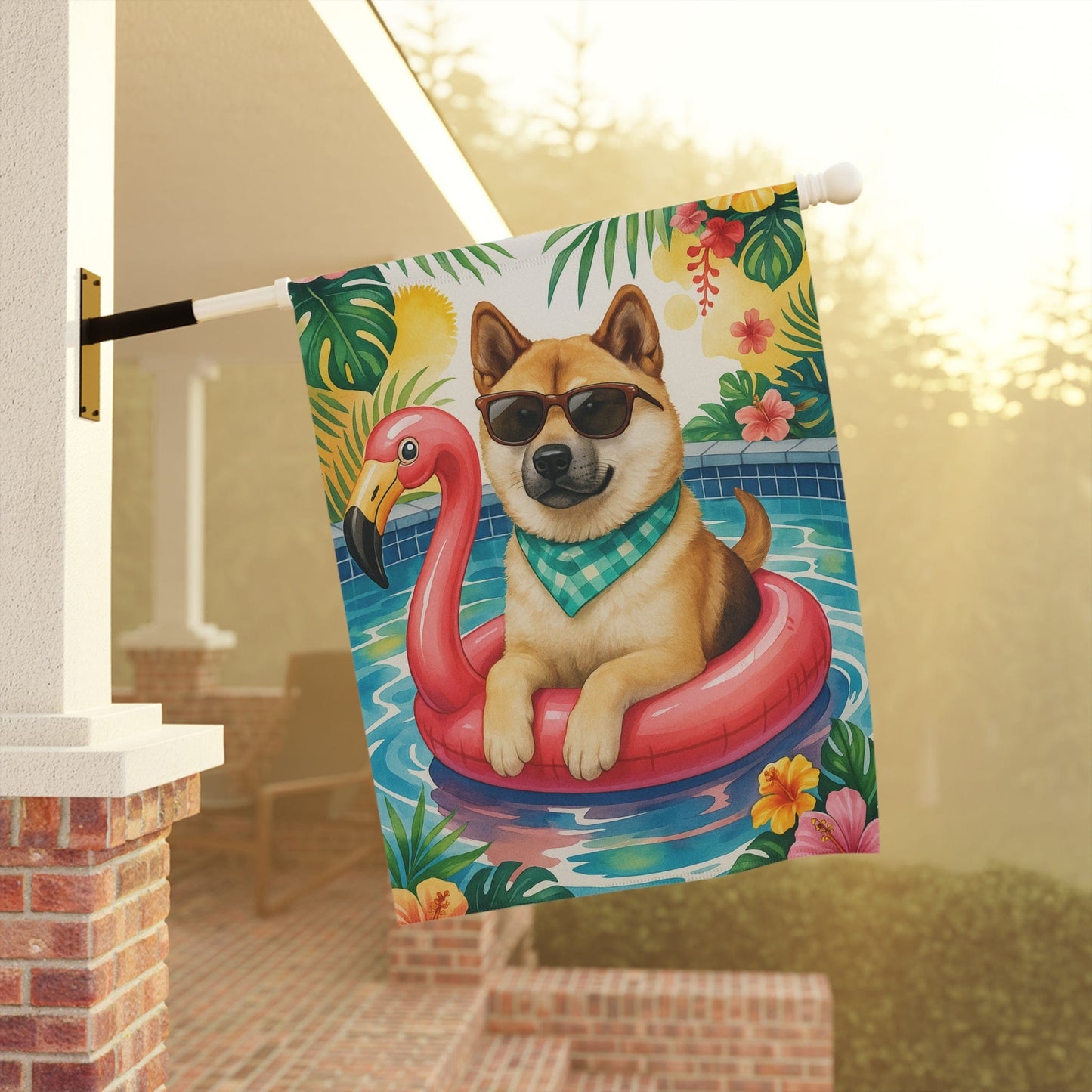 Printify Home Decor Garden Flag, Fawn American Akita Dog Yard Decor, Hello Summer Pool Party, Outdoor Lover Housewarming - New Home Outdoor Banner