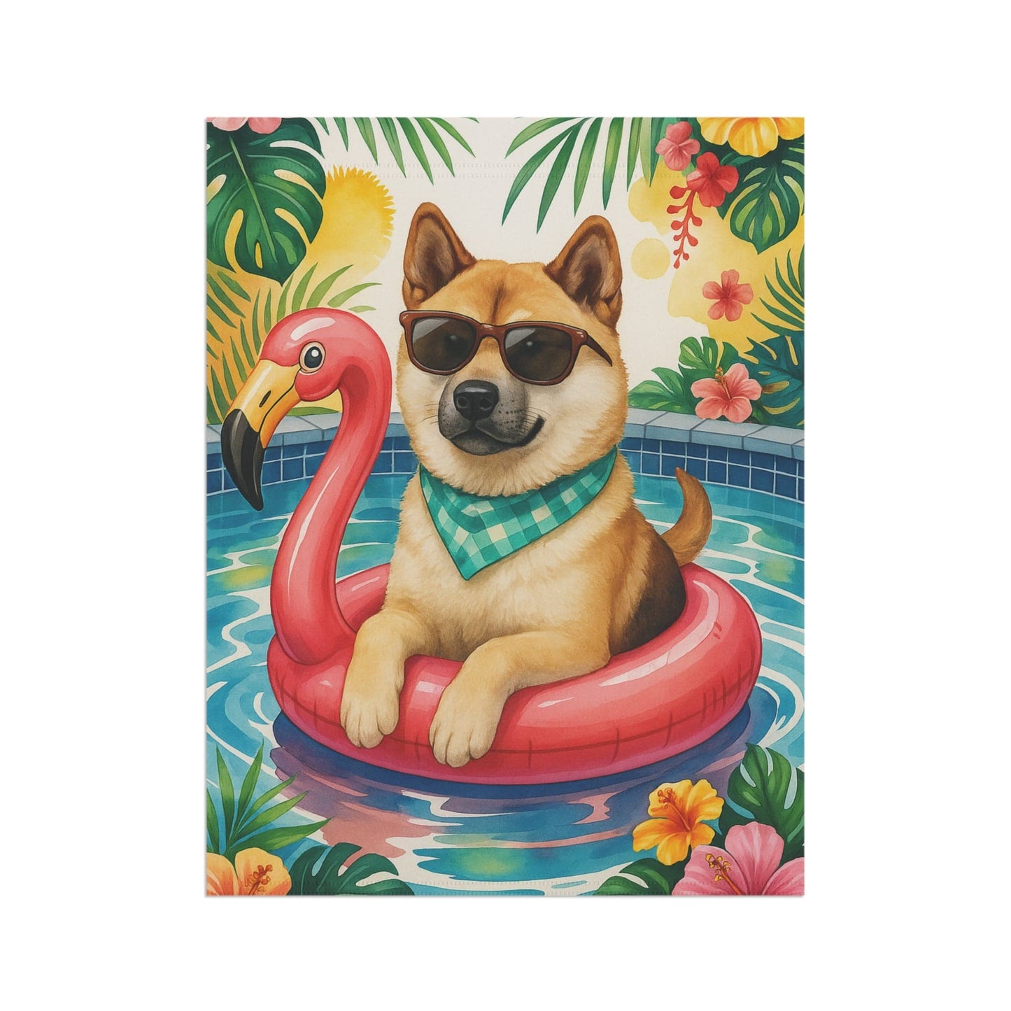 Printify Home Decor Garden Flag, Fawn American Akita Dog Yard Decor, Hello Summer Pool Party, Outdoor Lover Housewarming - New Home Outdoor Banner