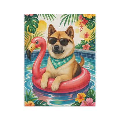 Printify Home Decor Garden Flag, Fawn American Akita Dog Yard Decor, Hello Summer Pool Party, Outdoor Lover Housewarming - New Home Outdoor Banner