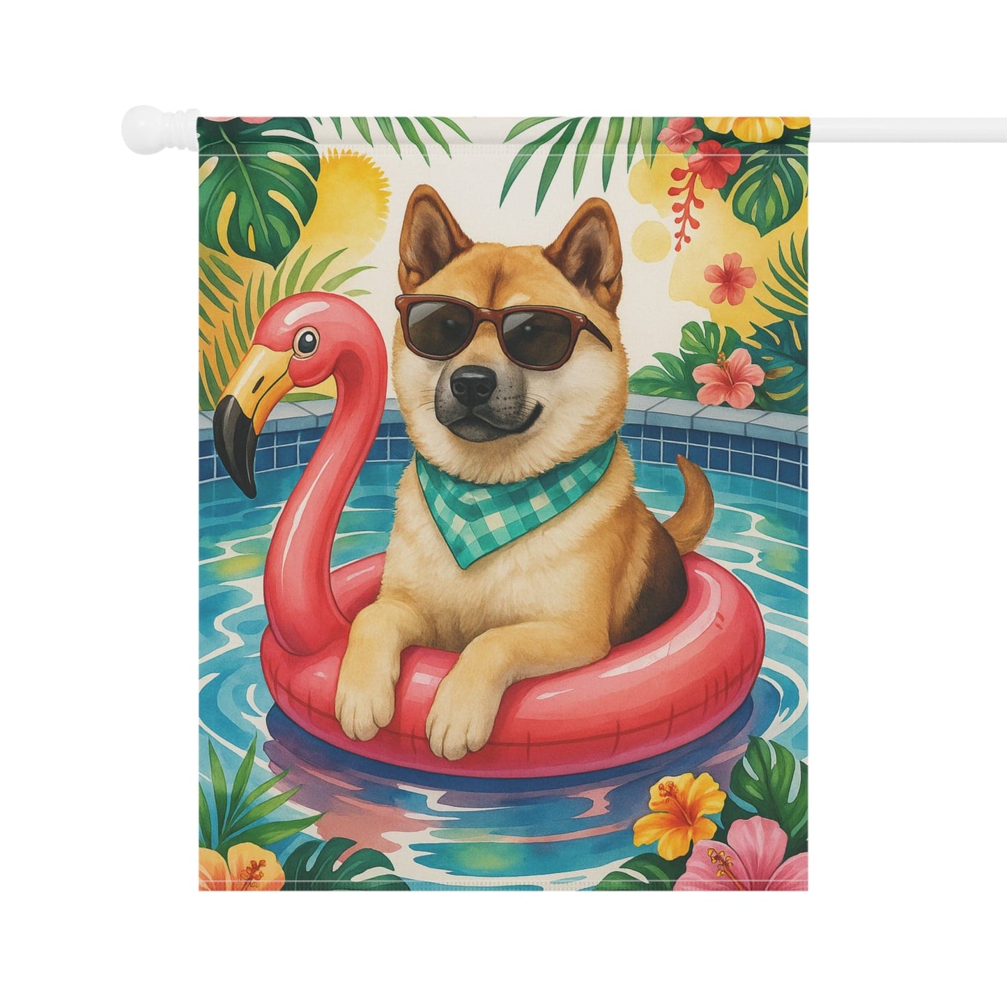 Printify Home Decor Garden Flag, Fawn American Akita Dog Yard Decor, Hello Summer Pool Party, Outdoor Lover Housewarming - New Home Outdoor Banner