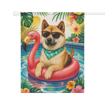 Printify Home Decor Garden Flag, Fawn American Akita Dog Yard Decor, Hello Summer Pool Party, Outdoor Lover Housewarming - New Home Outdoor Banner