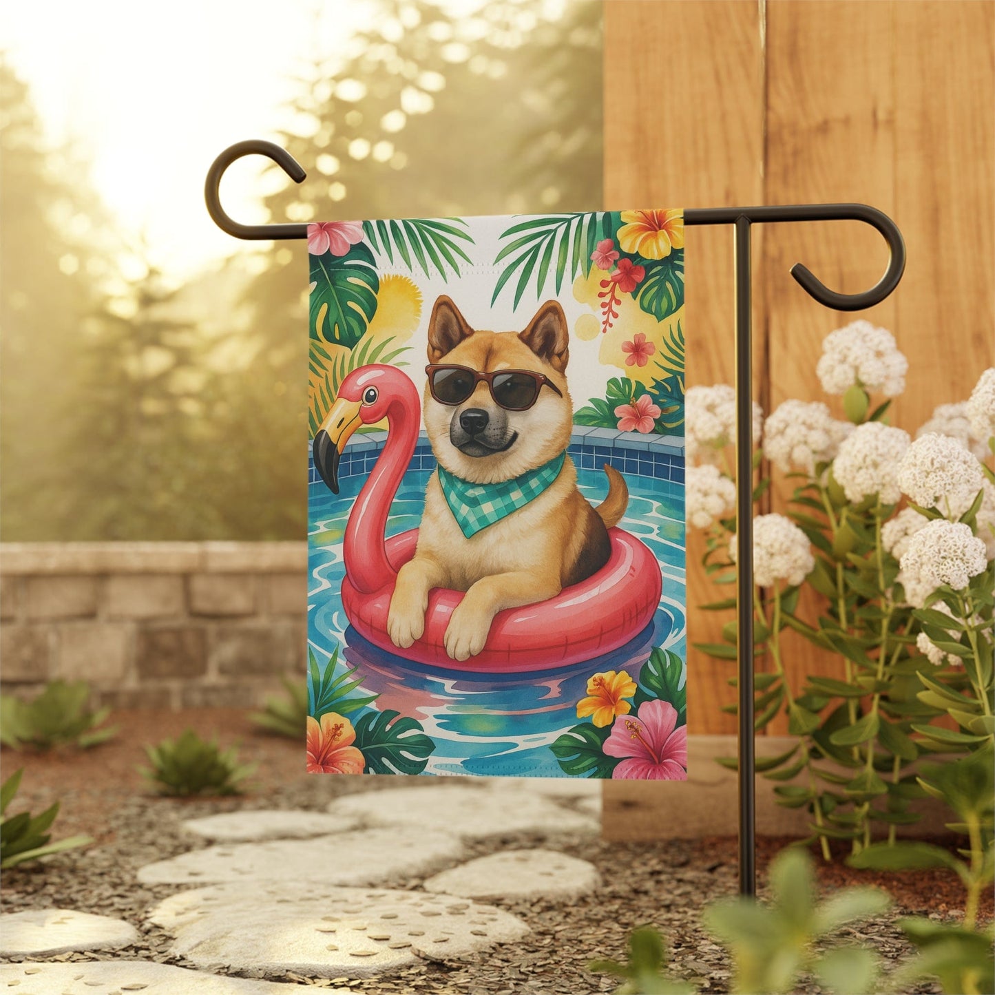 Printify Home Decor Garden Flag, Fawn American Akita Dog Yard Decor, Hello Summer Pool Party, Outdoor Lover Housewarming - New Home Outdoor Banner