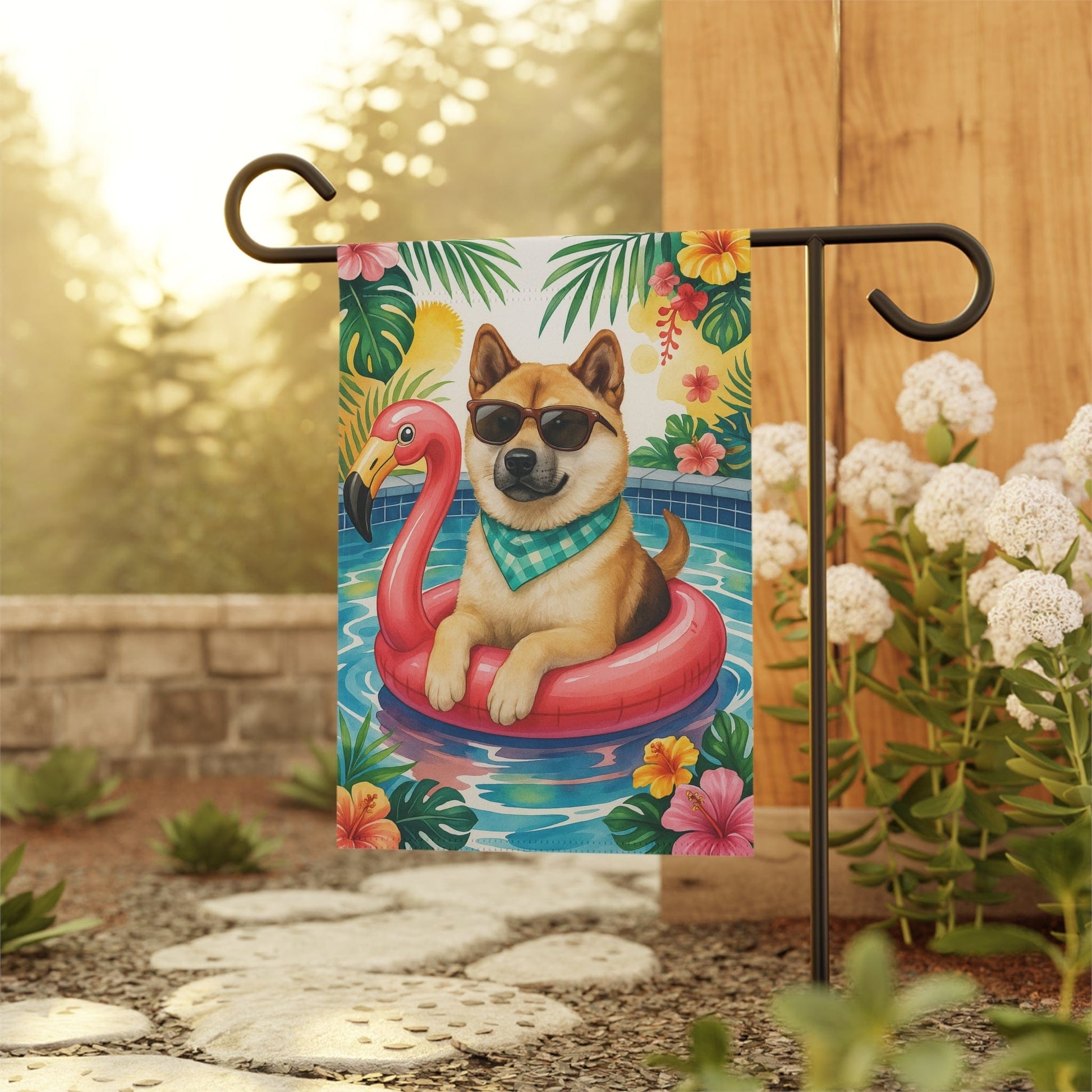 Printify Home Decor Garden Flag, Fawn American Akita Dog Yard Decor, Hello Summer Pool Party, Outdoor Lover Housewarming - New Home Outdoor Banner