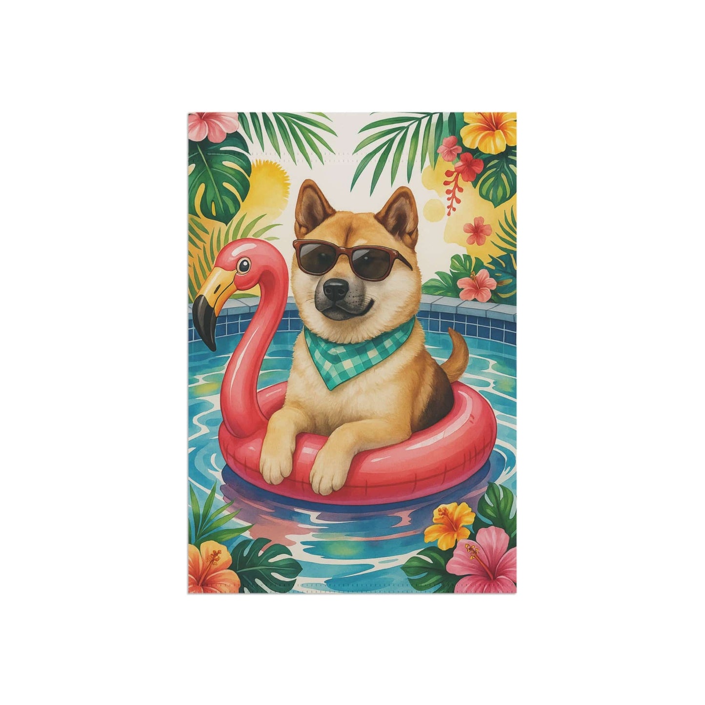 Printify Home Decor Garden Flag, Fawn American Akita Dog Yard Decor, Hello Summer Pool Party, Outdoor Lover Housewarming - New Home Outdoor Banner