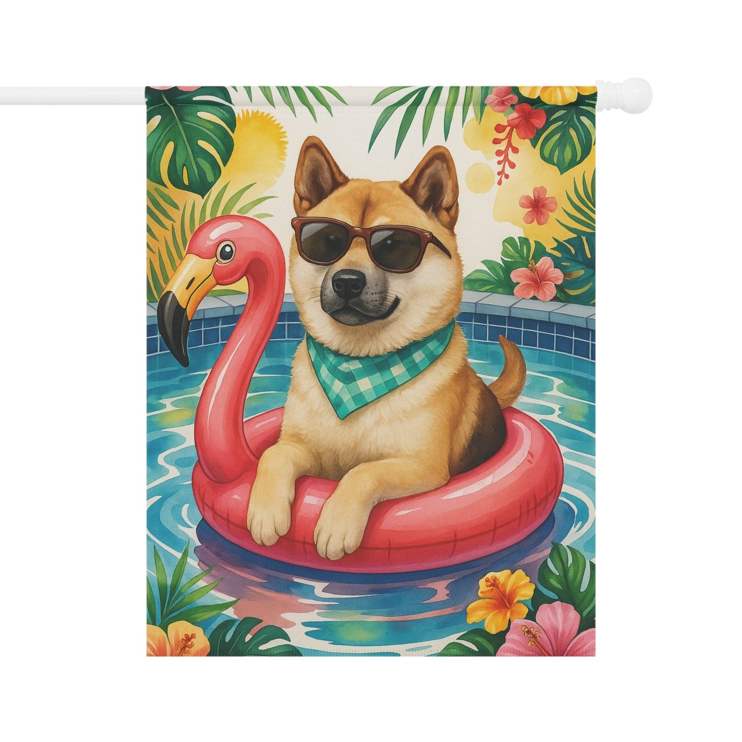 Printify Home Decor 24.5'' × 32'' Garden Flag, Fawn American Akita Dog Yard Decor, Hello Summer Pool Party, Outdoor Lover Housewarming - New Home Outdoor Banner