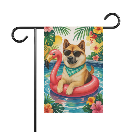 Printify Home Decor 12'' × 18'' Garden Flag, Fawn American Akita Dog Yard Decor, Hello Summer Pool Party, Outdoor Lover Housewarming - New Home Outdoor Banner