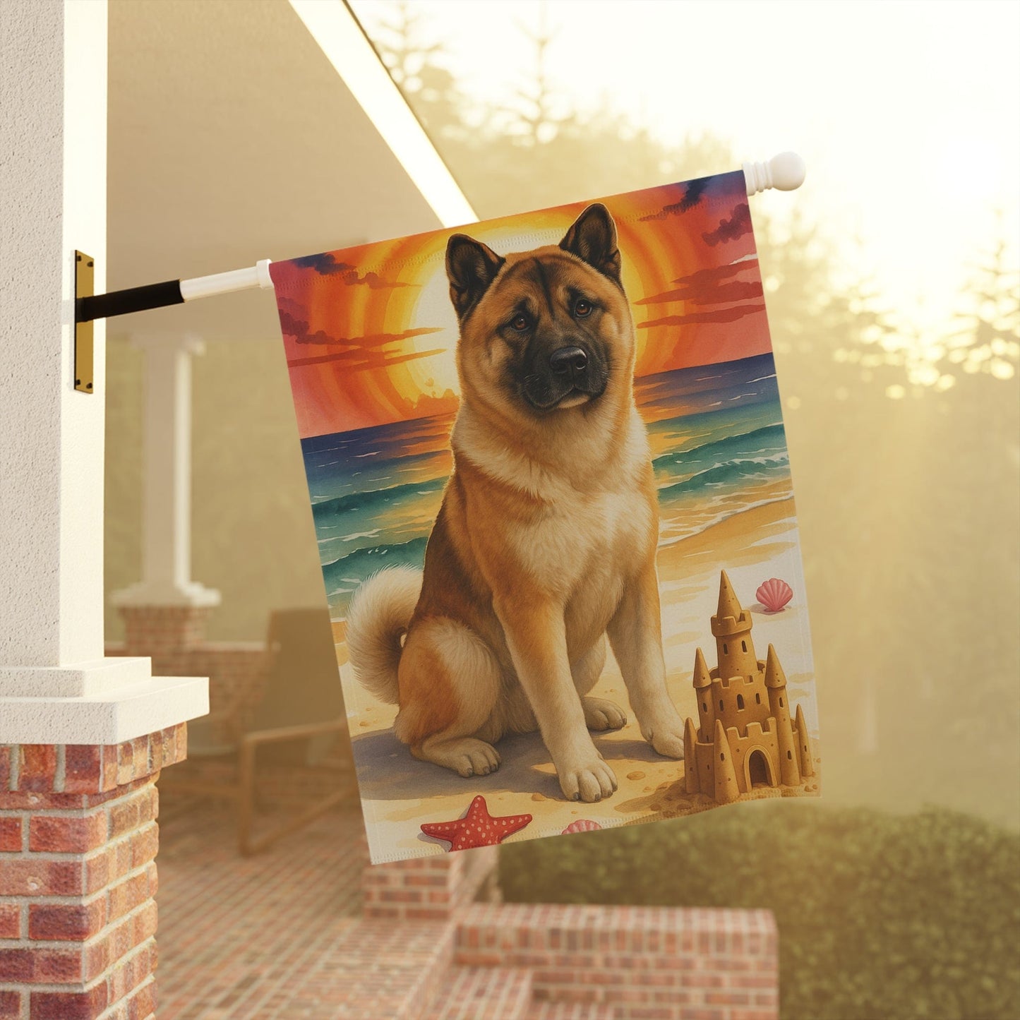 Printify Home Decor Garden Flag, Fawn American Akita Nautical Decor, House Banner for Beach Yard Art, Outdoor Garden Sign