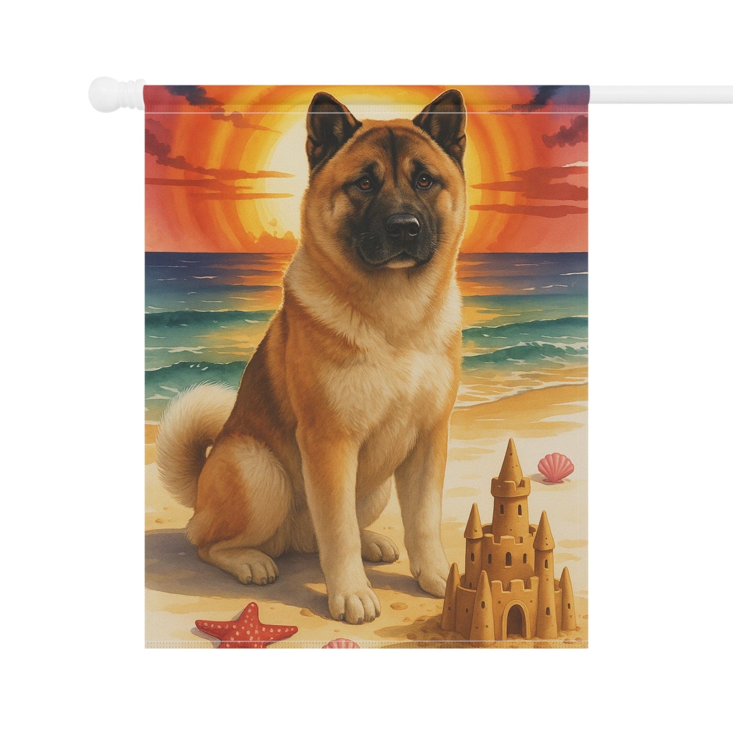 Printify Home Decor Garden Flag, Fawn American Akita Nautical Decor, House Banner for Beach Yard Art, Outdoor Garden Sign