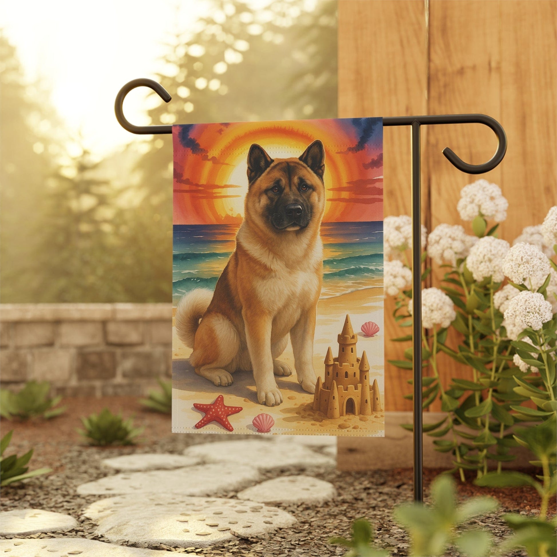 Printify Home Decor Garden Flag, Fawn American Akita Nautical Decor, House Banner for Beach Yard Art, Outdoor Garden Sign
