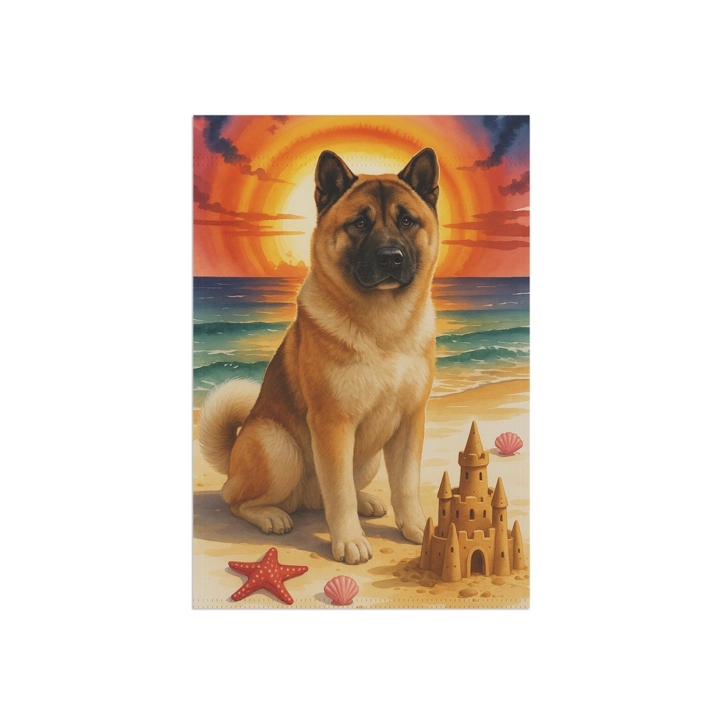 Printify Home Decor Garden Flag, Fawn American Akita Nautical Decor, House Banner for Beach Yard Art, Outdoor Garden Sign