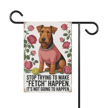 Printify Home Decor Garden Flag, Fetch Decor, Roses, Airedale Terrier, New Home Housewarming Gift, Preppy Banner, Outdoor Yard Art, Cute Dog Lover Present
