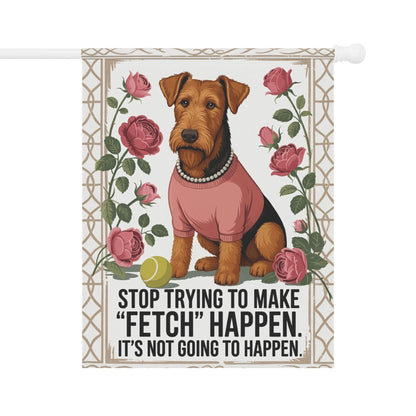 Printify Home Decor 24.5'' × 32'' Garden Flag, Fetch Decor, Roses, Airedale Terrier, New Home Housewarming Gift, Preppy Banner, Outdoor Yard Art, Cute Dog Lover Present