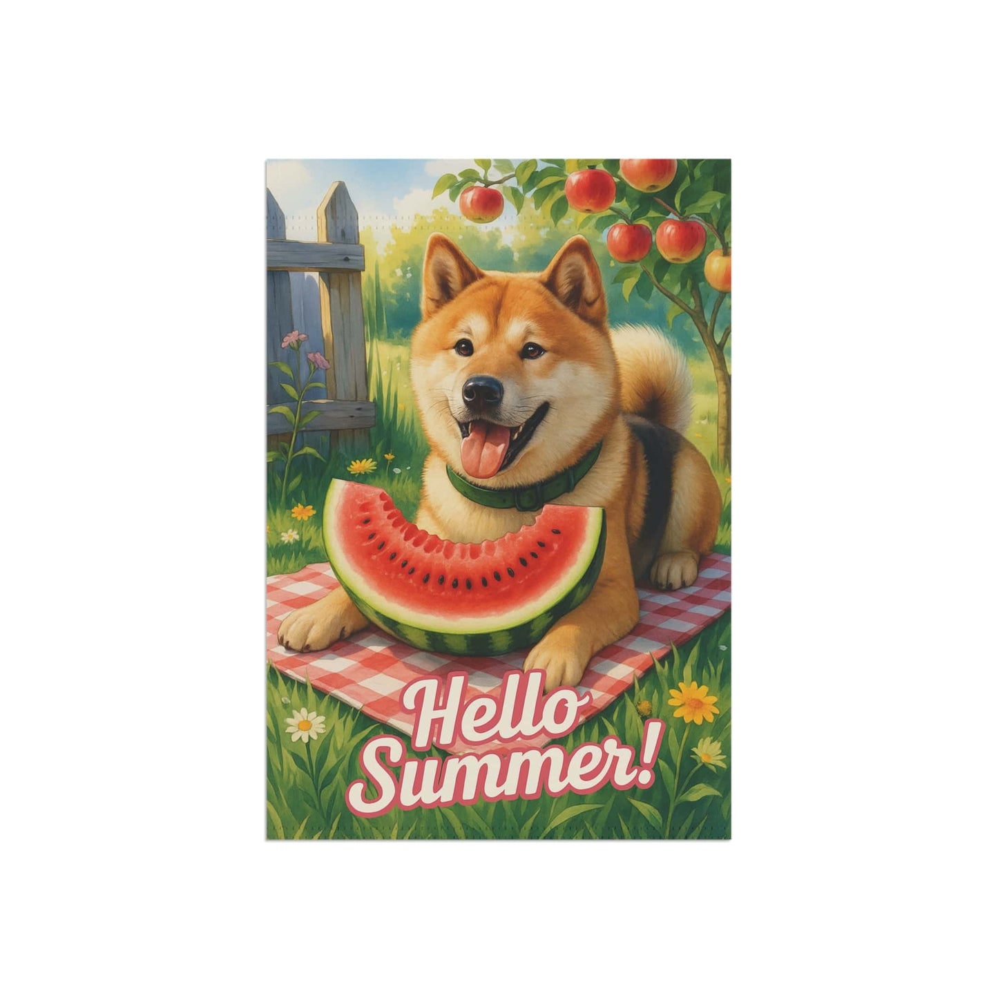 Printify Home Decor Garden Flag, Japanese Akita Watermelon, Hello Summer Yard Sign, Picnic Housewarming Decor