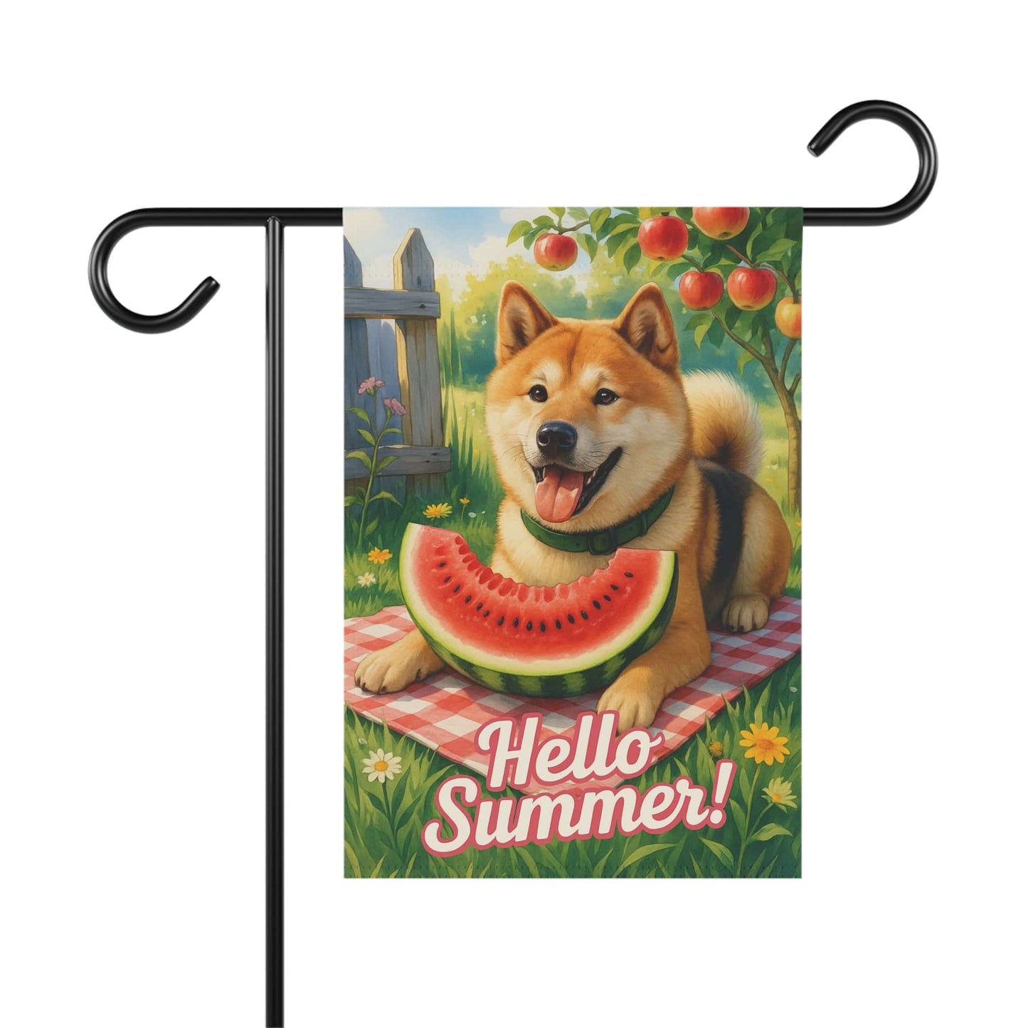 Printify Home Decor 12'' × 18'' Garden Flag, Japanese Akita Watermelon, Hello Summer Yard Sign, Picnic Housewarming Decor
