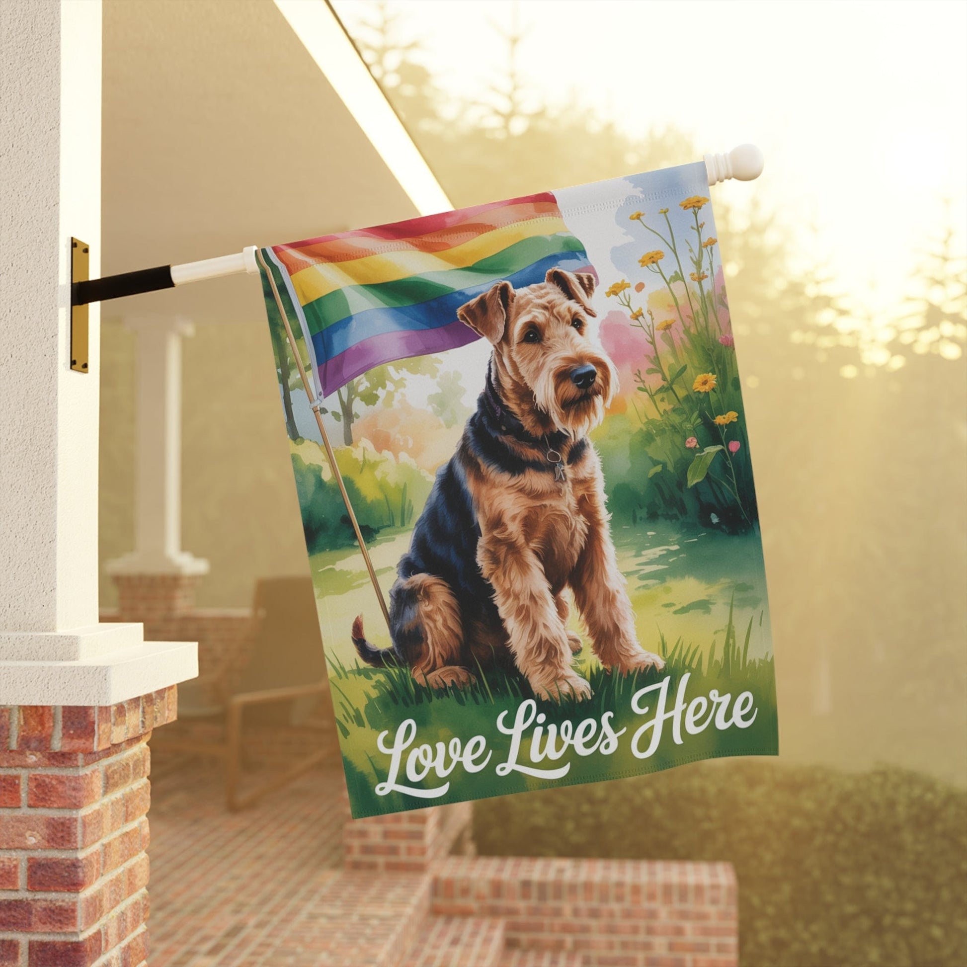 Printify Home Decor Garden Flag, LGBTQ+ Pride Airedale Terrier Banner, Ally Love, Rainbow Decor, House Decoration, Outdoor Yard Art, Housewarming New Home Gift