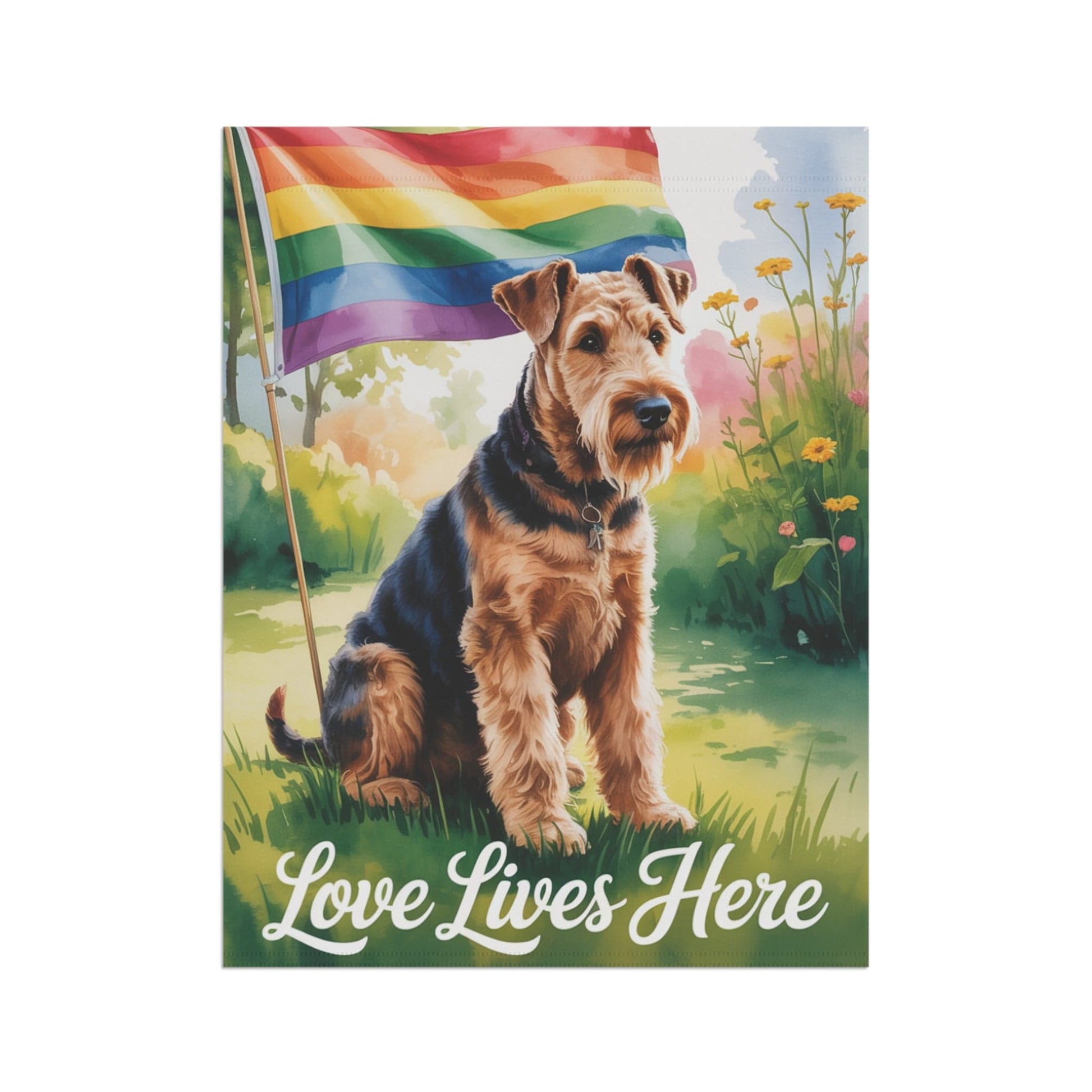 Printify Home Decor Garden Flag, LGBTQ+ Pride Airedale Terrier Banner, Ally Love, Rainbow Decor, House Decoration, Outdoor Yard Art, Housewarming New Home Gift