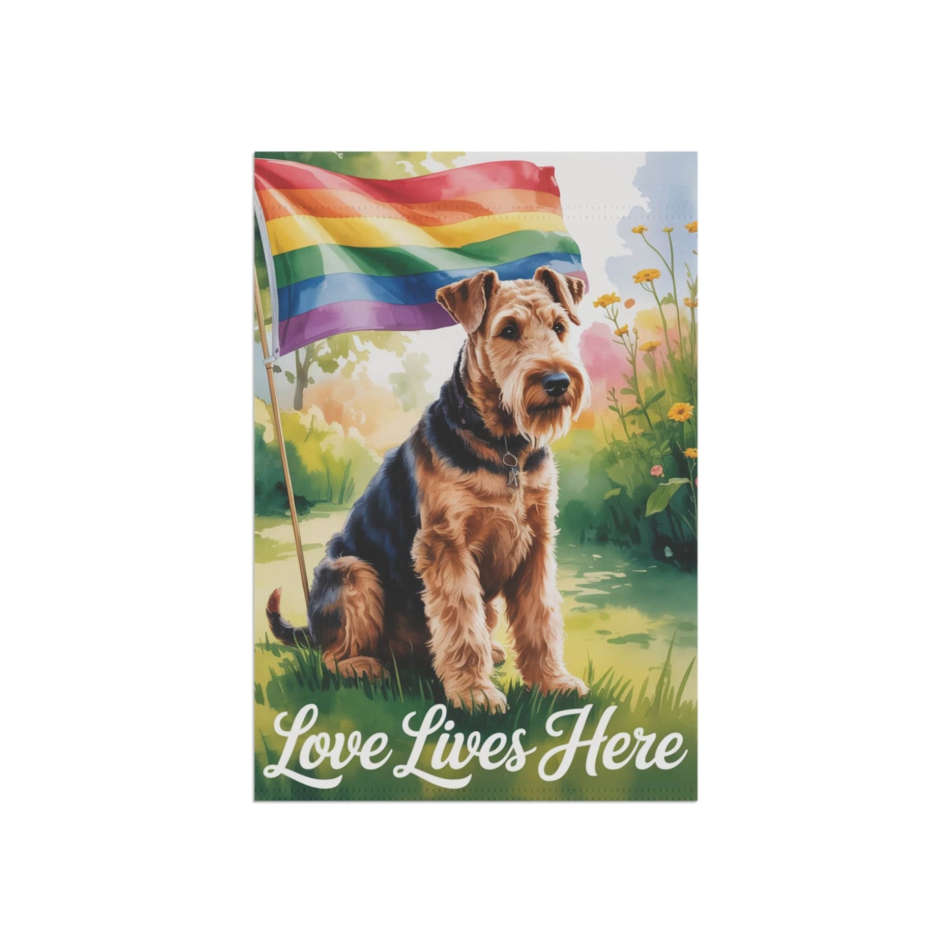 Printify Home Decor Garden Flag, LGBTQ+ Pride Airedale Terrier Banner, Ally Love, Rainbow Decor, House Decoration, Outdoor Yard Art, Housewarming New Home Gift