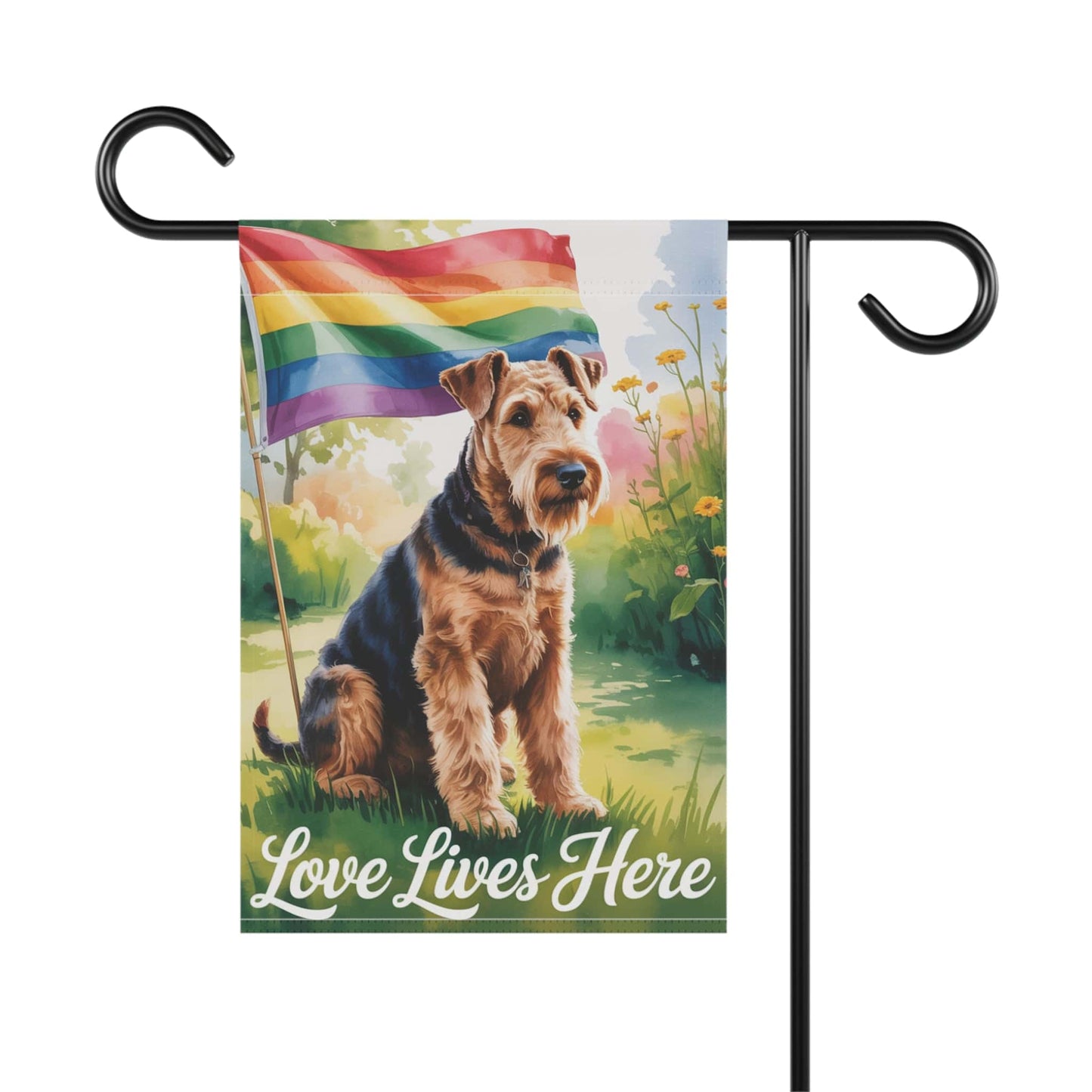 Printify Home Decor Garden Flag, LGBTQ+ Pride Airedale Terrier Banner, Ally Love, Rainbow Decor, House Decoration, Outdoor Yard Art, Housewarming New Home Gift