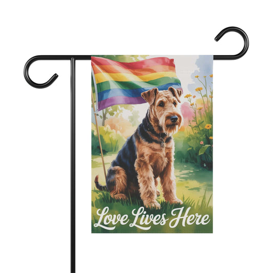 Printify Home Decor 12'' × 18'' Garden Flag, LGBTQ+ Pride Airedale Terrier Banner, Ally Love, Rainbow Decor, House Decoration, Outdoor Yard Art, Housewarming New Home Gift