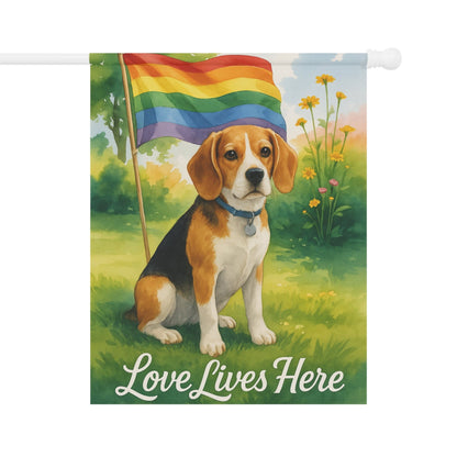 Printify Home Decor 24.5'' × 32'' Garden Flag, LGBTQ+ Pride Beagle Hound Dog Banner, Ally Love, Rainbow Decor