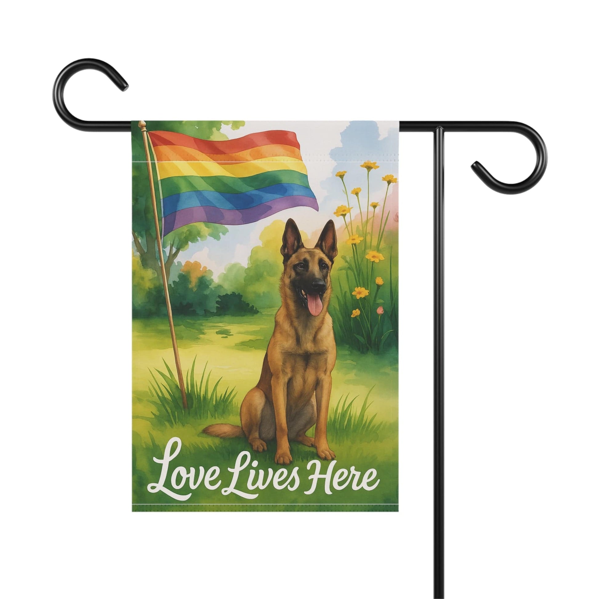 Printify Home Decor Garden Flag, LGBTQ+ Pride Belgian Malinois Dog Banner, Ally Love, Rainbow Decor