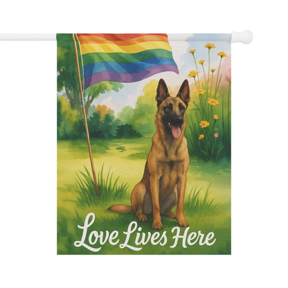 Printify Home Decor 24.5'' × 32'' Garden Flag, LGBTQ+ Pride Belgian Malinois Dog Banner, Ally Love, Rainbow Decor